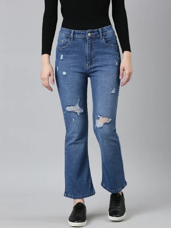 Design Perception Women Blue Solid Flared Denim Jeans