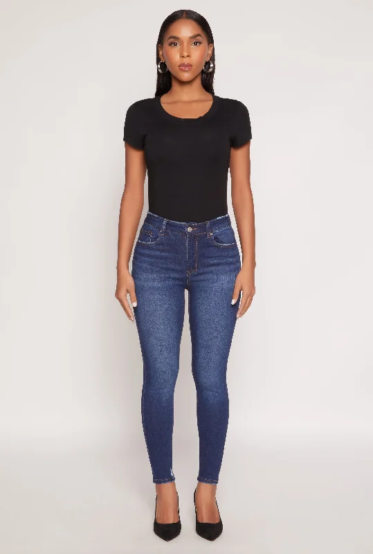 Relaxed And Casual WAX Frayed Detail Skinny Jeans