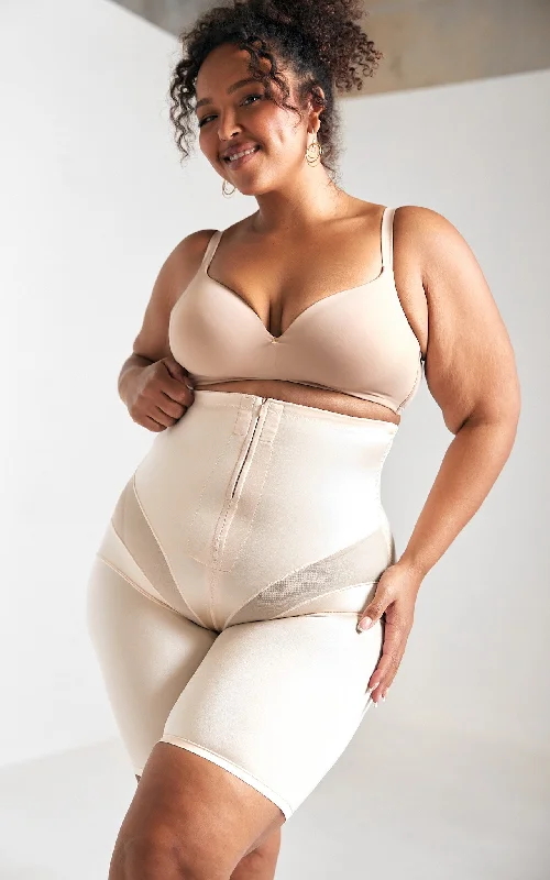 Classic Series Harlyn High Waisted Zipper Open Front Closure Shapewear Control Shorts - Nude