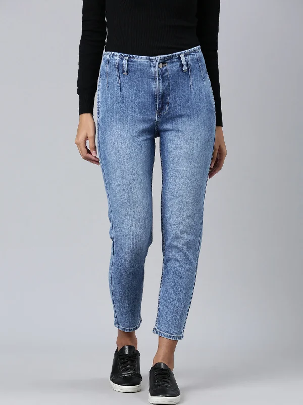 Classic Choice Women Blue Solid Mom Fit Denim Jeans