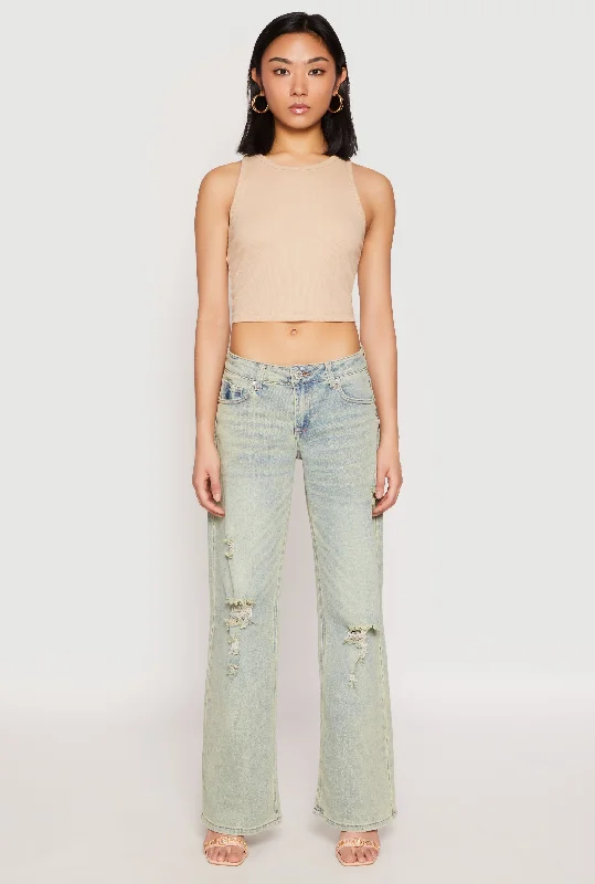 End Of The Year VIP Distressed Low Rise Wide Leg Jeans