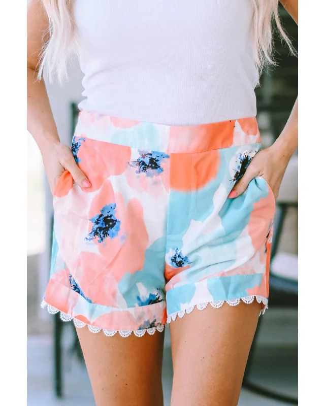 Editorial Design Azura Exchange Water Marbling Print Lace Trim Shorts - 14 US