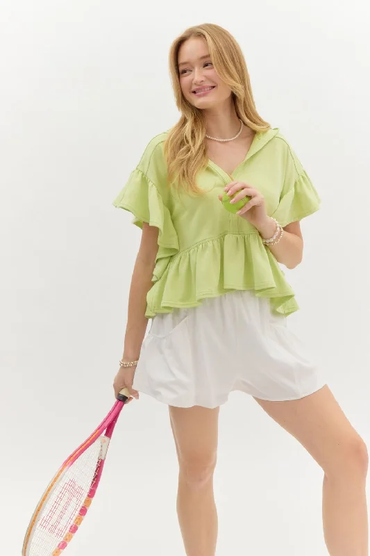 Elegant Design Oversized French Terry Flutter Short Sleeve Hooded Top
