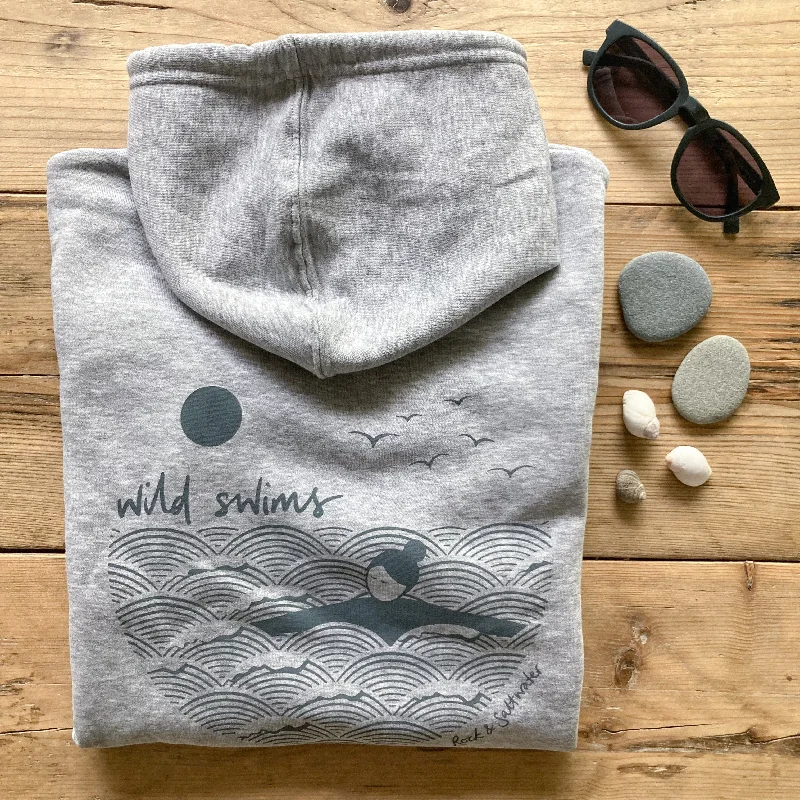 Effortless Wear Fog grey | organic cotton screen printed wild swimming women's hoodie Effortless Wear Fog grey | organic cotton screen printed wild swimming women's hoodie