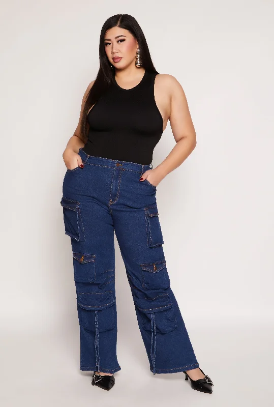 Advanced Customization Plus Size Daisy Cargo Wide Leg Jeans