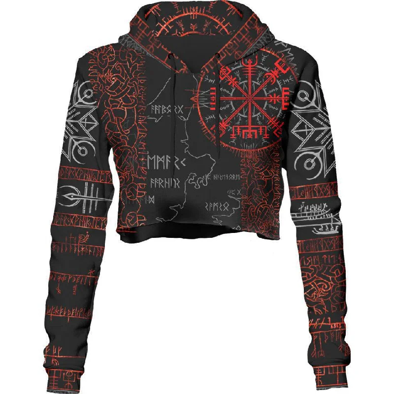 Street Vertical And Horizontal Design Vegvisir Crop Hoodie - Ember Edition