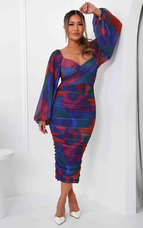 Smart Comfort Calissa Mesh Midi Dress - Rainbow Abstract Print