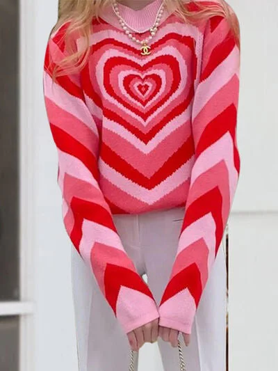 Stylish Comfort Lucky Valentine Heart Graphic Mock Neck Long Sleeve Sweater | 4 Colors | Poundton