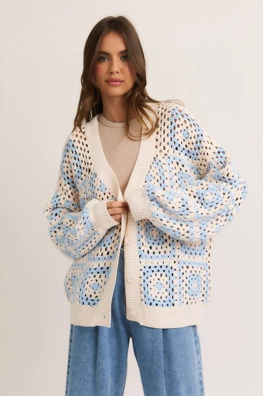 Street Letter Style Sky Crochet Cardigan