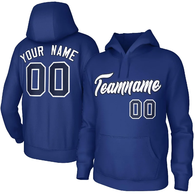 Customized Version Custom Royal White-Navy Classic Style Personalized Uniform Pullover Hoodie Customized Version Custom Royal White-Navy Classic Style Personalized Uniform Pullover Hoodie