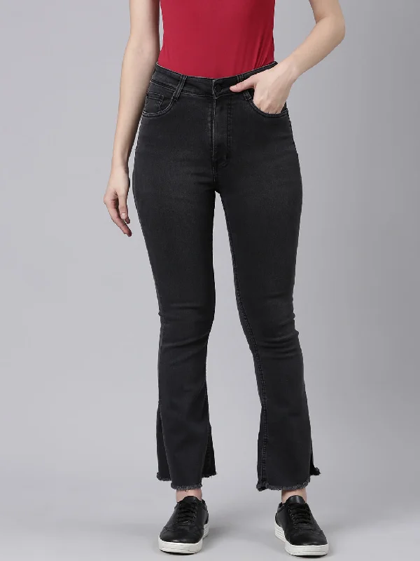 Lounge Wear Women Grey Solid Flared Denim Jeans
