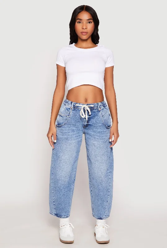 Elegant Style Almost Famous Drawstring Waist Barrel Jeans
