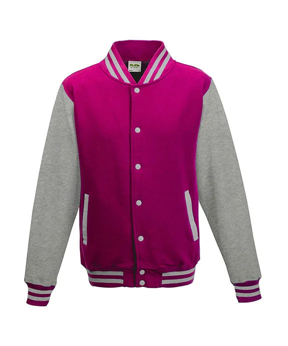 Youthful JHA043 - Just Hoods By AWDis Mens Heavyweight Letterman Jacket | Hot Pink/Heather Grey Youthful JHA043 - Just Hoods By AWDis Mens Heavyweight Letterman Jacket | Hot Pink/Heather Grey