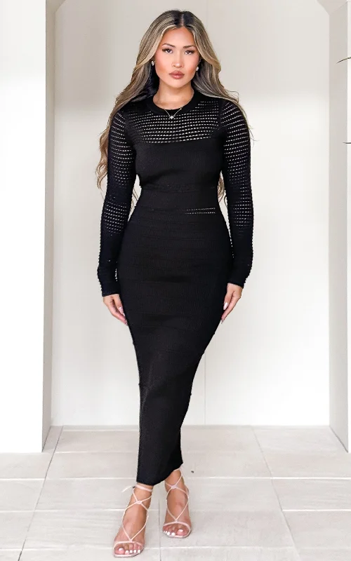 Simple Design Hewitt Knit Maxi Dress - Black