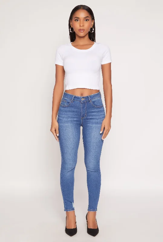 Fresh And Natural WAX Frayed Detail Skinny Jeans
