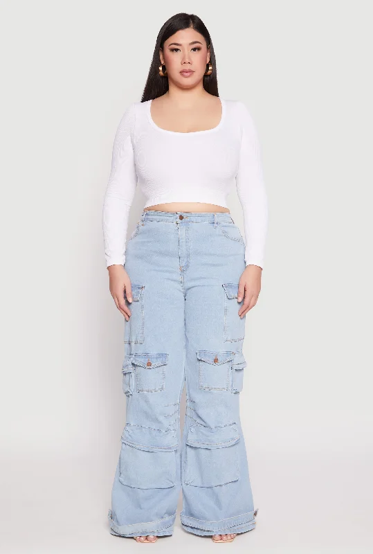 British casual Plus Size Daisy Cargo Pocket Flare Jeans
