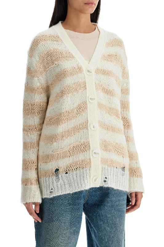 Urban Fashion Acne Studios Striped Distressed Cardigan With