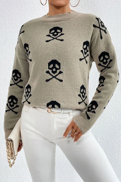 Sports Trend Katrina Graphic Mock Neck Dropped Shoulder Sweater | 3 Colors