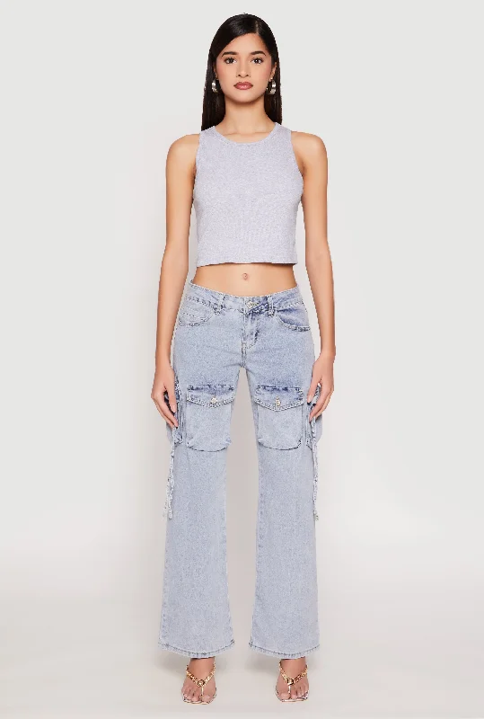 Elegant And Simple VIP Acid Wash Cargo Pocket Jeans