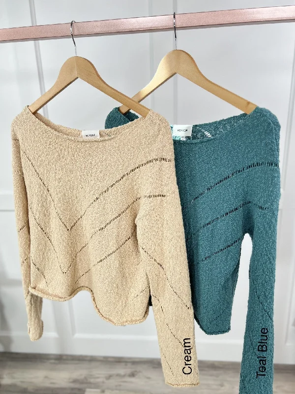 Fashionable Items My Kinda Day Women's Boat Neck Relaxed Cropped Sweater