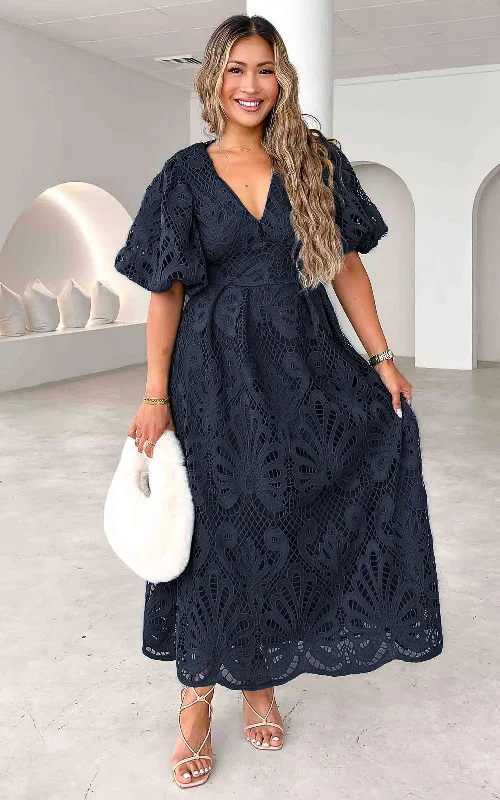 Cozy Fit Wear Hazelle Lace Maxi Dress - Navy