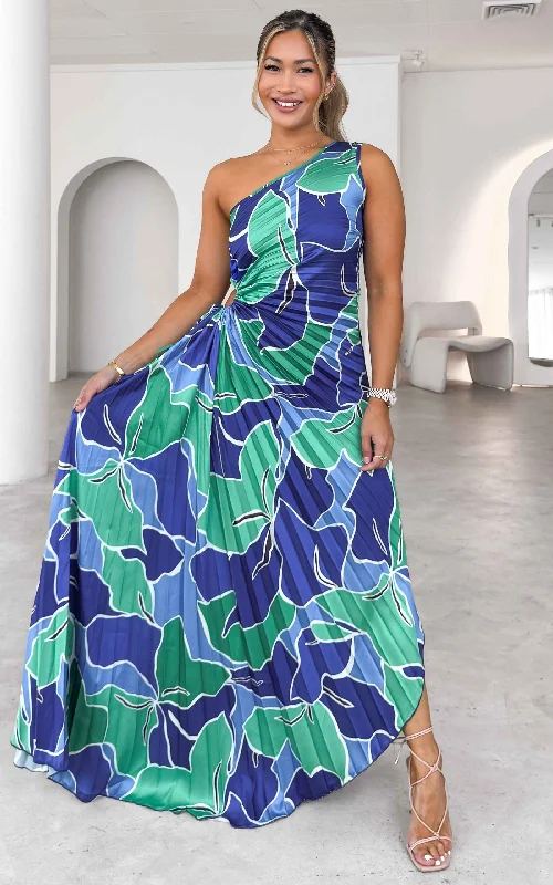Printed pattern Rochelle Maxi Dress - Blue Green Floral