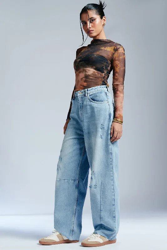 High-end Sense Dewdrop Blue Balloon Fit Jeans