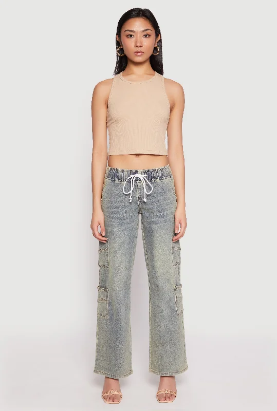 Double-sided Wear VIP Elastic Waist Band Wide Leg Jeans
