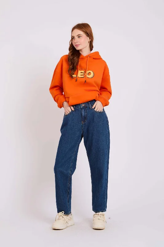 Elegant Temperament Women Denim Pant  Relaxed Fit High Waist Dark Wash