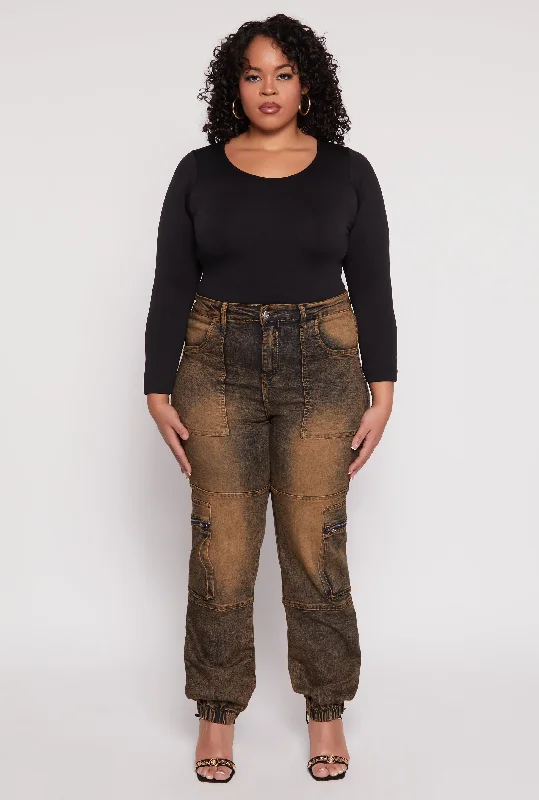 Mid-length Style Plus Size Denim Carpenter Cargo Joggers