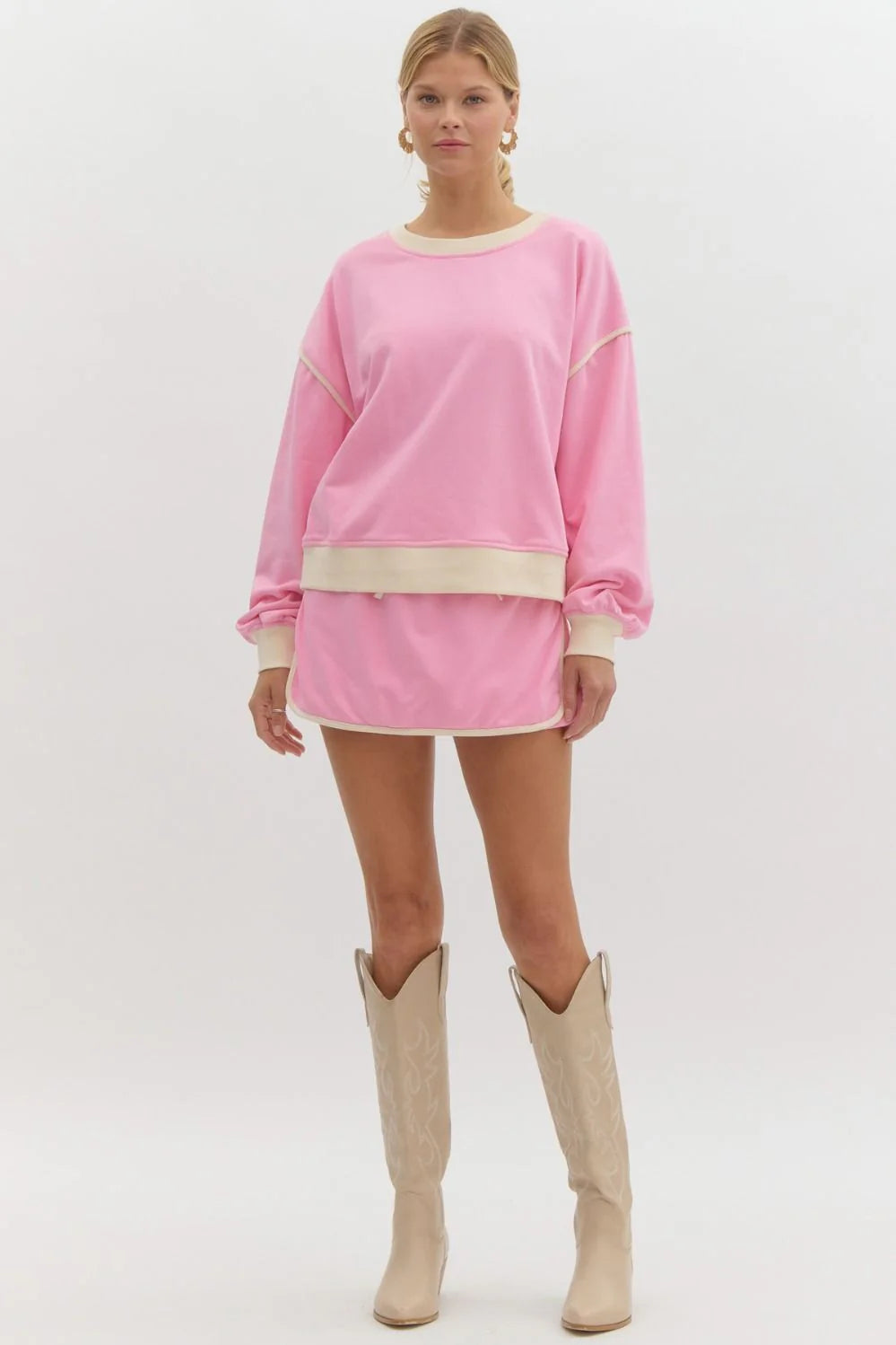 Exquisite Craftsmanship Solid Round Neck Long Sleeve Sweater Top
