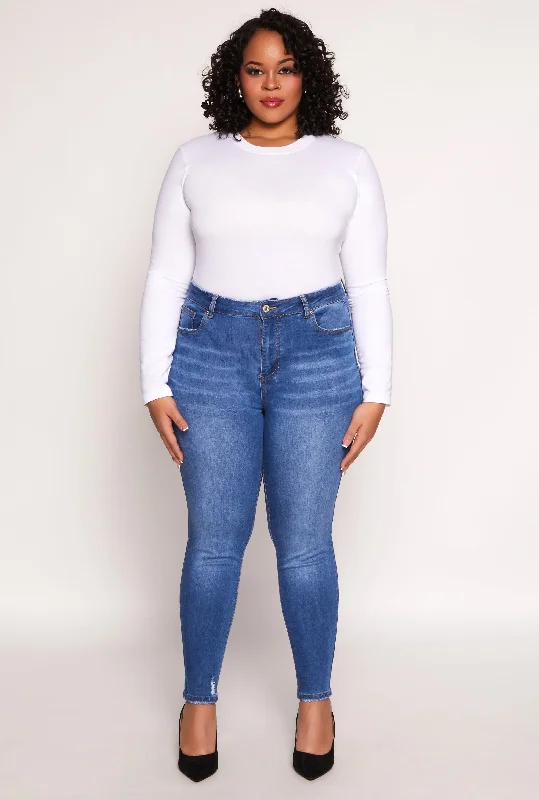 Sports Comfort Style Plus Size WAX Distressed Skinny Jeans