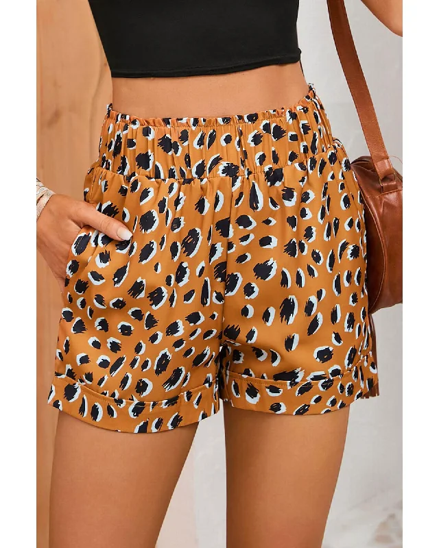 Retro Design Azura Exchange Ruffle Leopard Print Elastic Waist Shorts - L