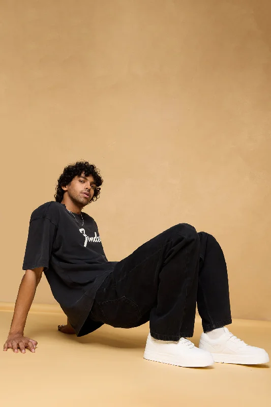 Comfortable Fashion Gunmetal Black Men's Baggy Fit Jeans