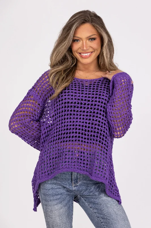 Sports fitness shoes Passion Women's Open Knit Bell Sleeve Hi Lo Sweater