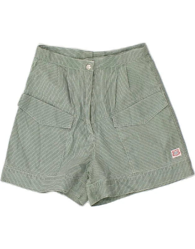 Soft Style RICA LEWIS Womens High Waist Cargo Shorts W24 XS Green Pinstripe
