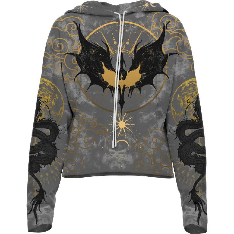 Simple Design Dragon Rider Drop Shoulder Crop Hoodie