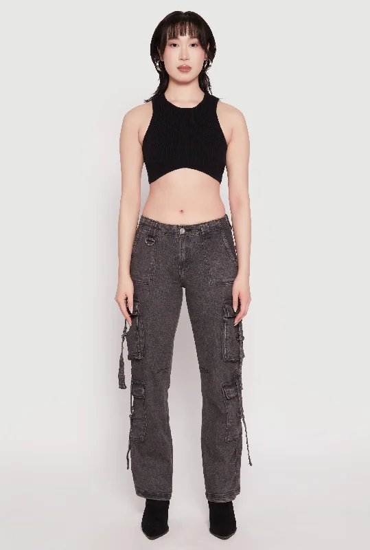 Cute Style Acid Wash Low Rise Cargo Jeans