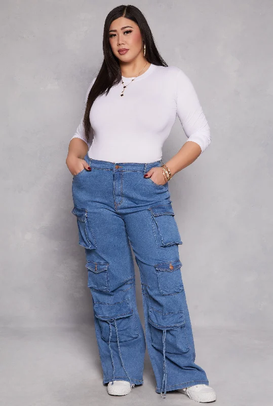 Slim Fit Plus Size Daisy Cargo Wide Leg Jeans