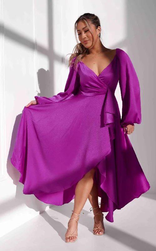 Carefree Rossetti Long Sleeve Wrap Maxi Dress - Purple Pink