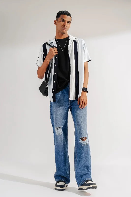 Classic Style Distressed Wide Men's Jeans