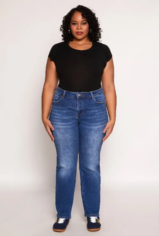 Street Style Plus Size WAX Frayed Detail Straight Leg Jeans