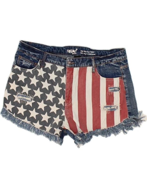 Personal Design MOSSIMO Womens USA High Waist Denim Hot Pants US 18 2XL W34 Blue Cotton Personal Design MOSSIMO Womens USA High Waist Denim Hot Pants US 18 2XL W34 Blue Cotton