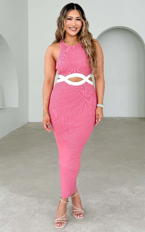 Lace Design Nichelle Knit Maxi Dress - Rose