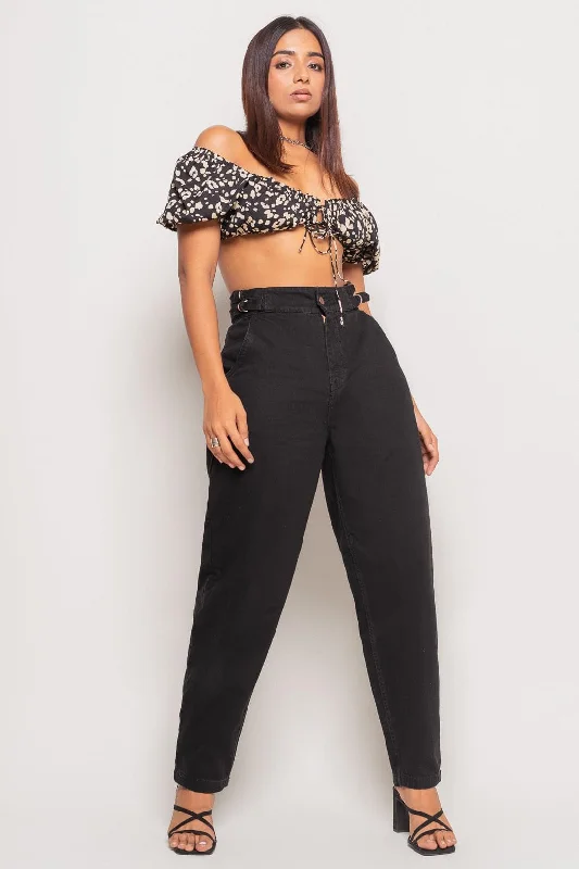 Must-have For Fashion Adjustable Baggy Jeans In Black