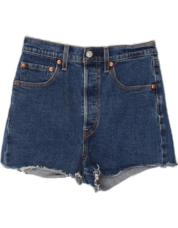 Fashion Touch LEVI'S Womens High Waist Denim Shorts W27 Small Blue Cotton
