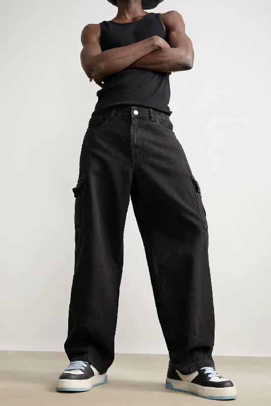 Economic Outlook Straight Fit Men's Black Cargo Jeans