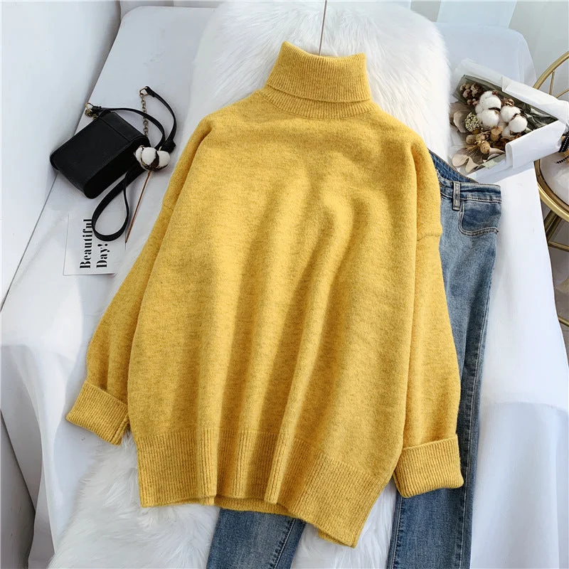 Unique prints Sweater female high neck loose lazy wind  4920