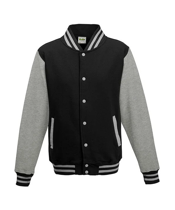 Simple Style JHA043 - Just Hoods By AWDis Mens Heavyweight Letterman Jacket | Jet Black/Heather Grey Simple Style JHA043 - Just Hoods By AWDis Mens Heavyweight Letterman Jacket | Jet Black/Heather Grey