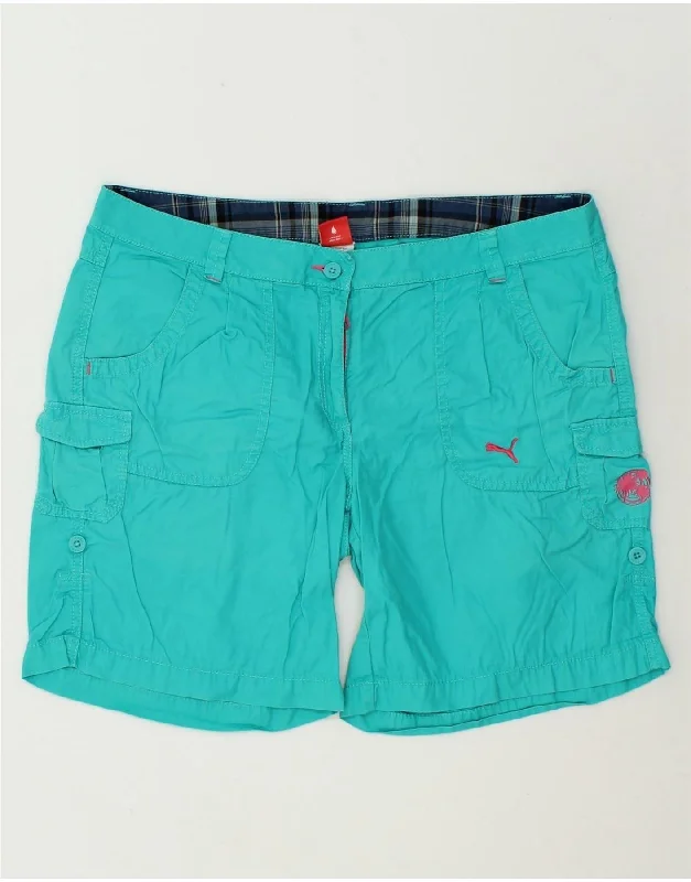 Retro Style PUMA Womens Cargo Shorts UK 14 Large W34 Turquoise